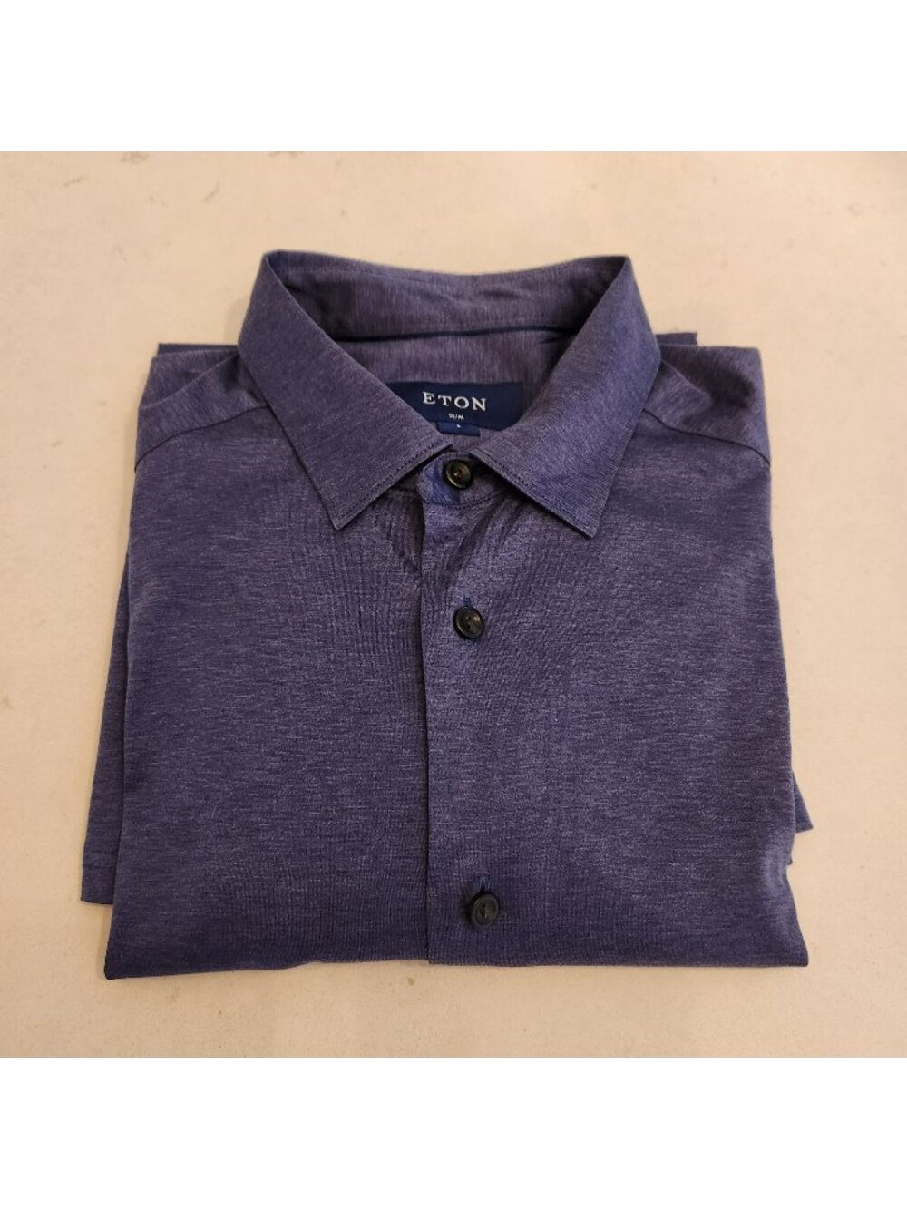 Vintage Eton Shirt Mens L Blue Satin Feel Long Sleeve Button Up Luxury Casual